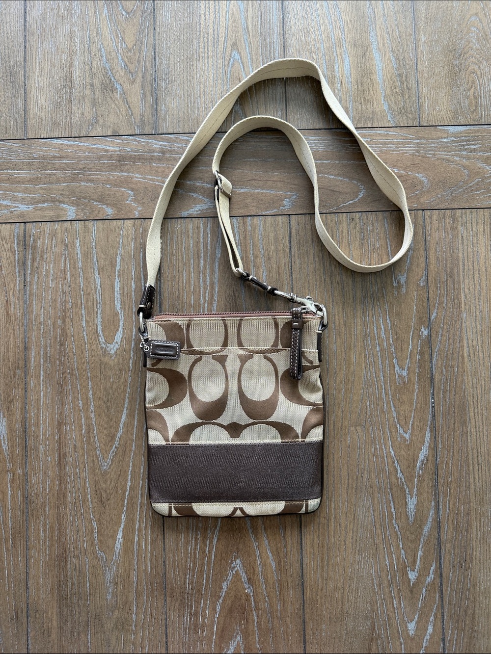 Coach Beige & Brown Signature Crossbody Bag